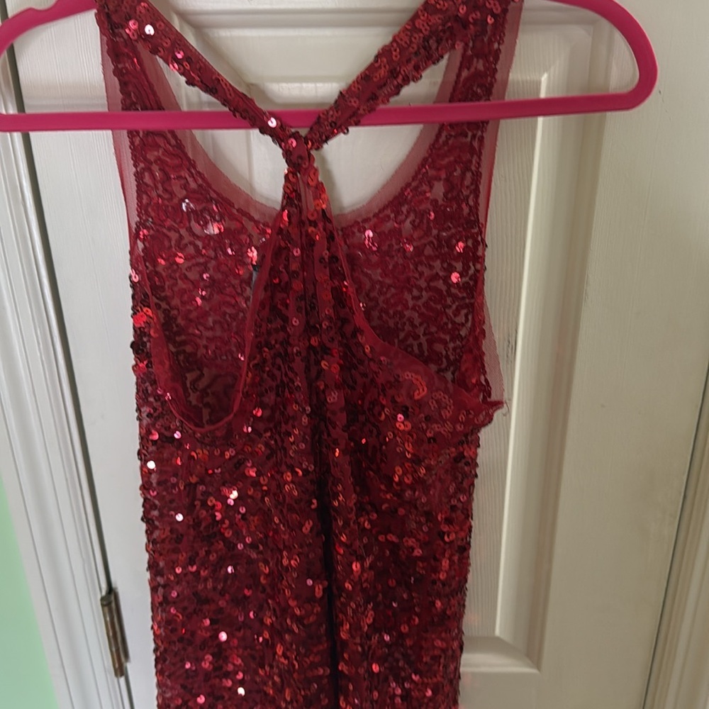 Wet Seal Red Sequined Shiny Sparkly Mesh Racer Ba… - image 7